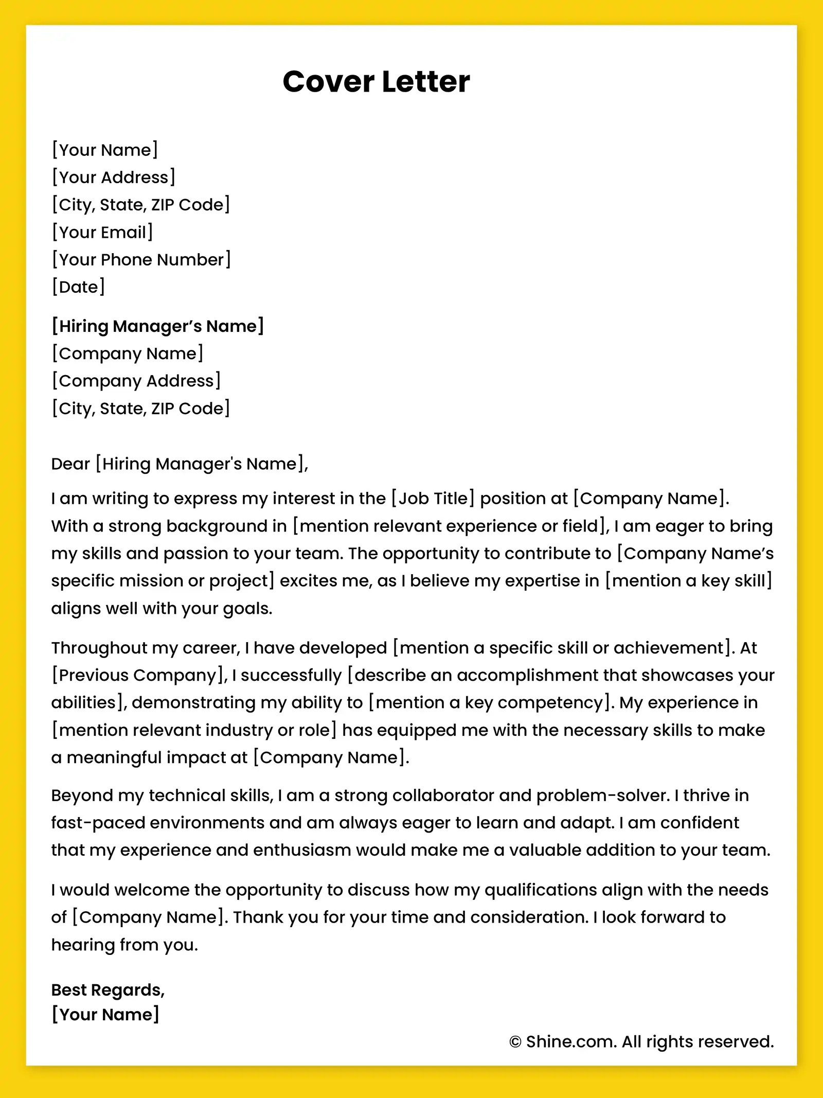 Basic Sample Resume Cover Letter